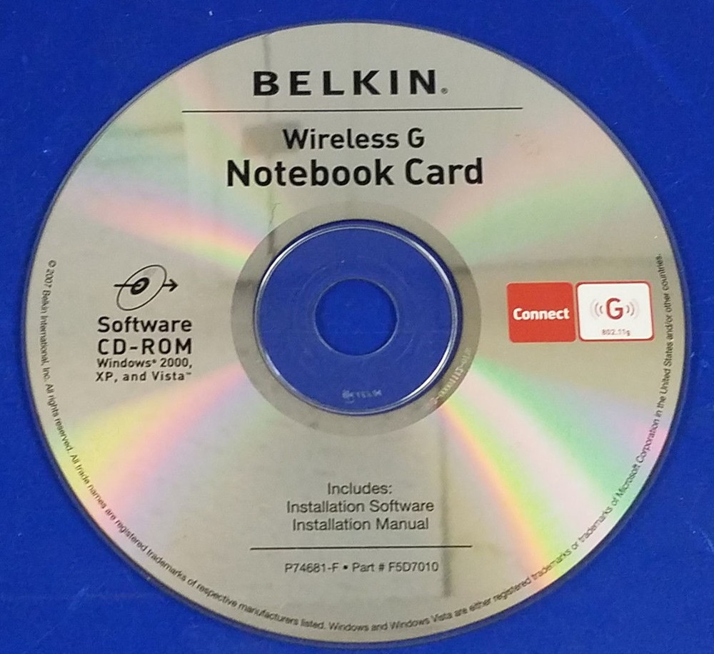 ⭐️⭐️⭐️⭐️⭐️ Driver Disc Software CD Belkin Wireless G Notebook Card