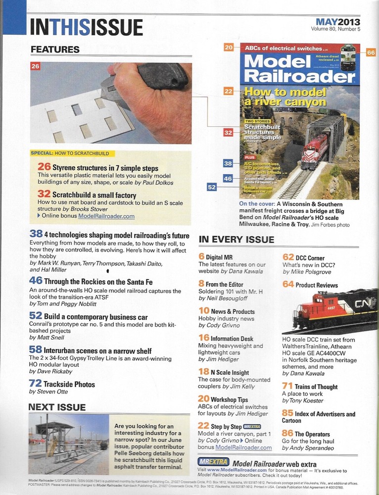 Model Railroader April 2013 River Canyon Santa Fe Layout Scratchbuilt Structutes