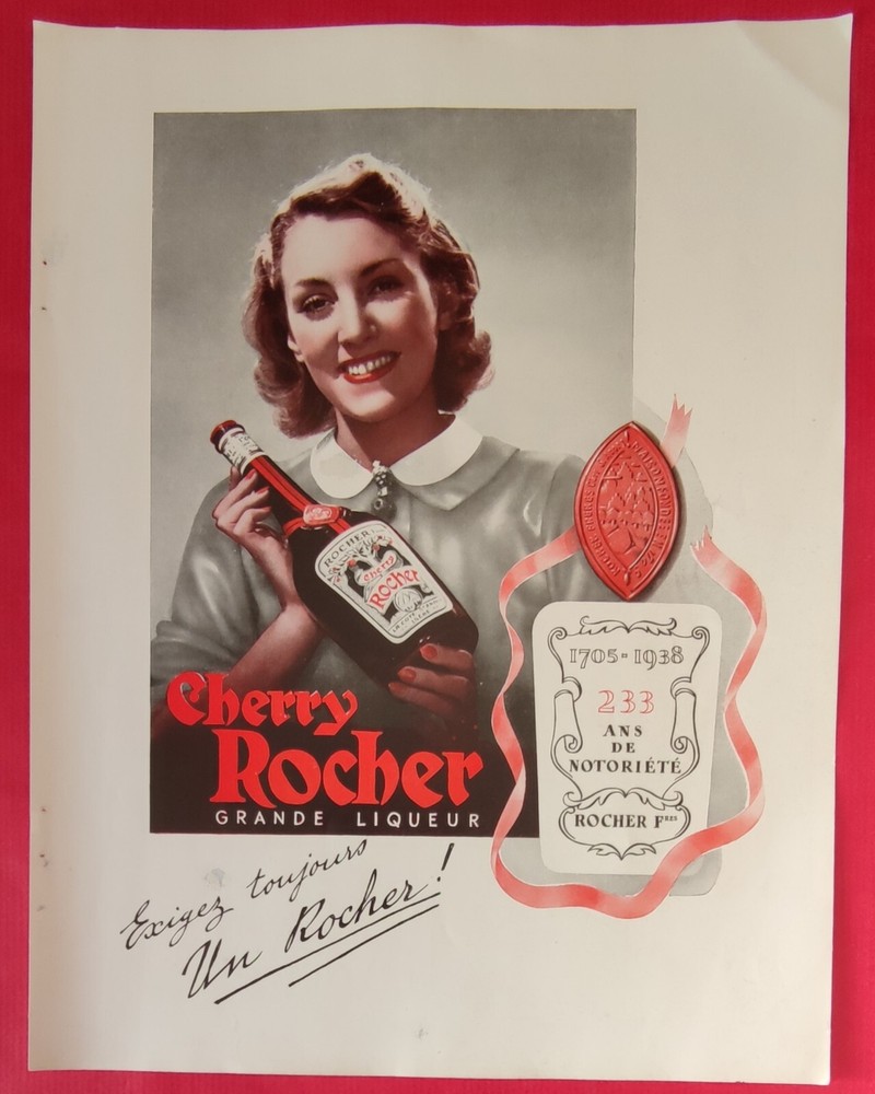 Press advertisement: 1938 wine liqueur aperitif CHERRY ROCHER
