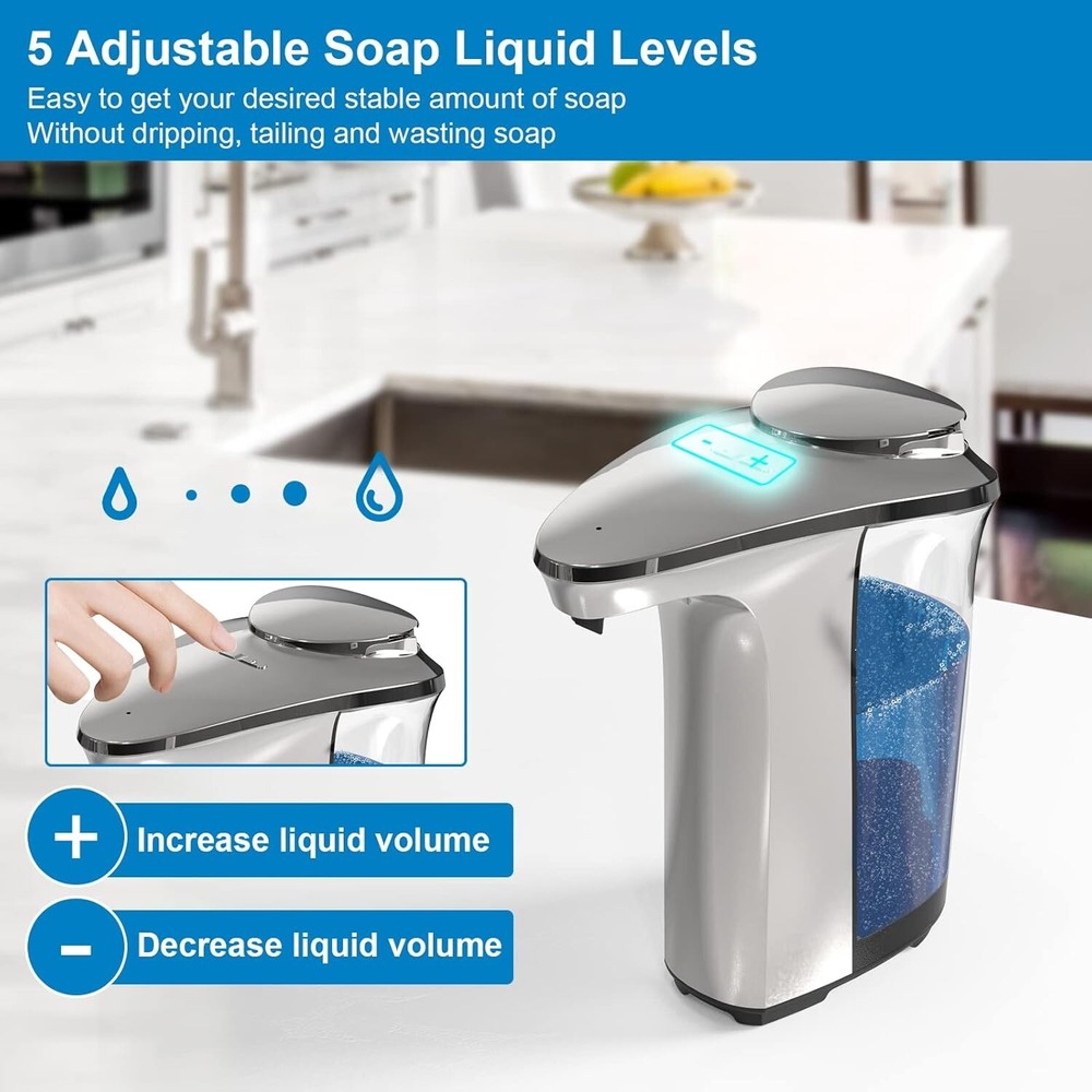 Automatic Soap Dispenser Silver 17oz Touchless Infrared Sensor Kitchen Bathroom