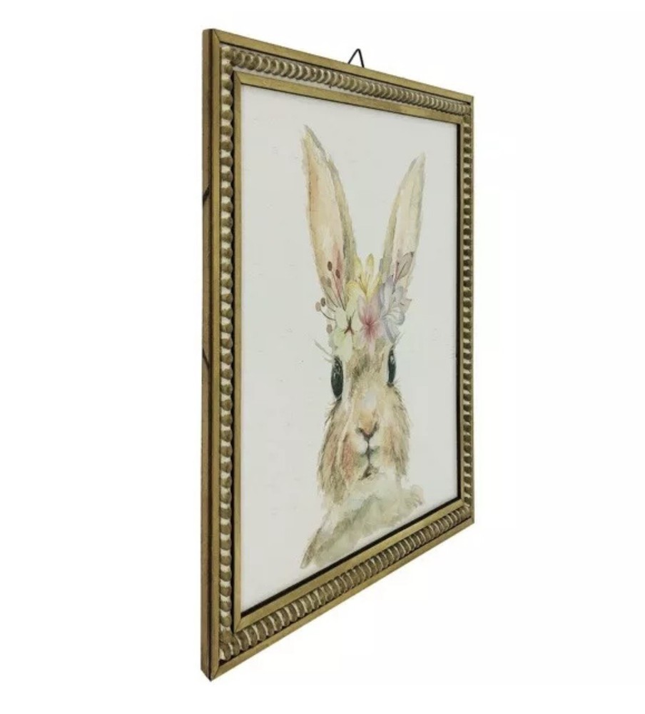 EASTER DECOR RUSTIC CUTE BUNNY FACE LARGE 16 X 16" WOOD FRAME