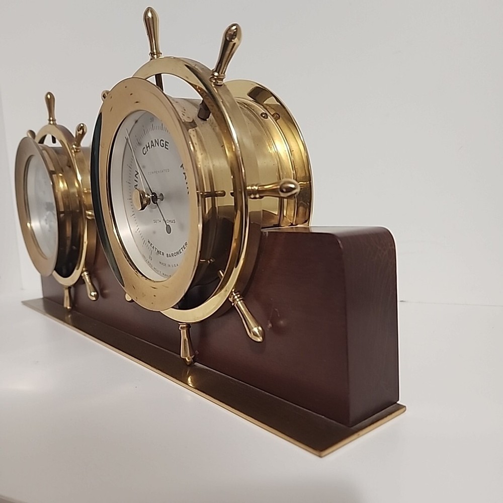 Seth Thomas Ships Bell Brass Helmsman Clock & Barometer E537-011