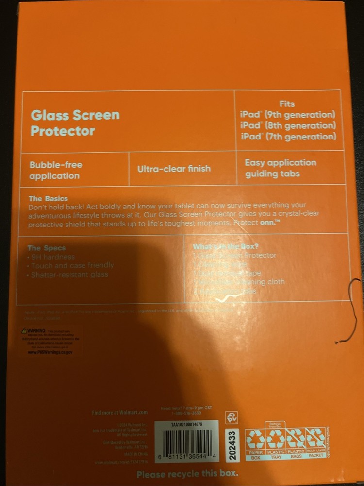 Protect Onn Glass Screen Protector for iPad (7&8&9th generation)