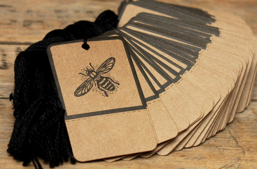 100 - Primitive BEE Kraft Hang Tags - Pre-Strung & Perforated