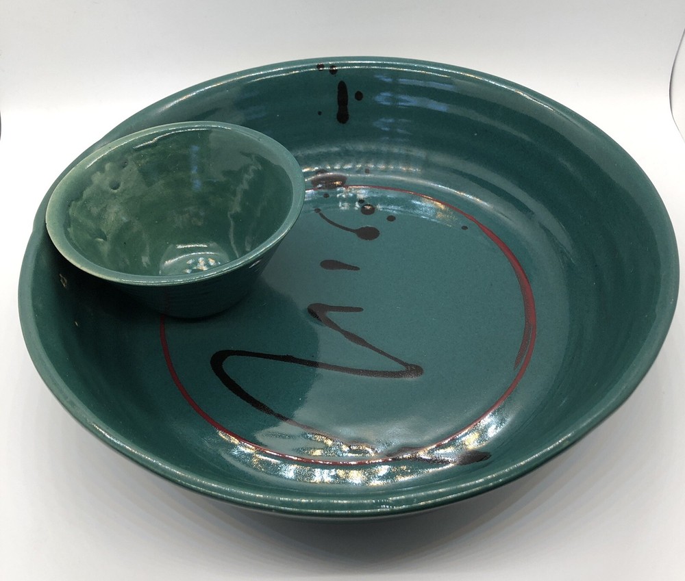 Ceramic Chips & Dip Bowl Abstract Design 10" Diameter