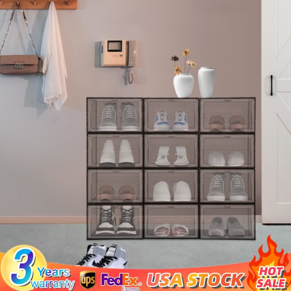12PCS Shoe Storage Box Organizer Stackable Sneaker Display Case Container NEW