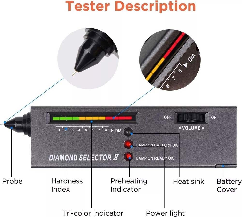 Diamond Tester Selector Illuminated Jewelry Gemstone Testing Tool Kit Battery