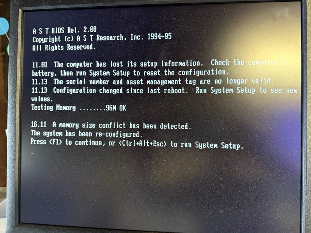 Ready for Games Windows 98 PC CMOS battery failed