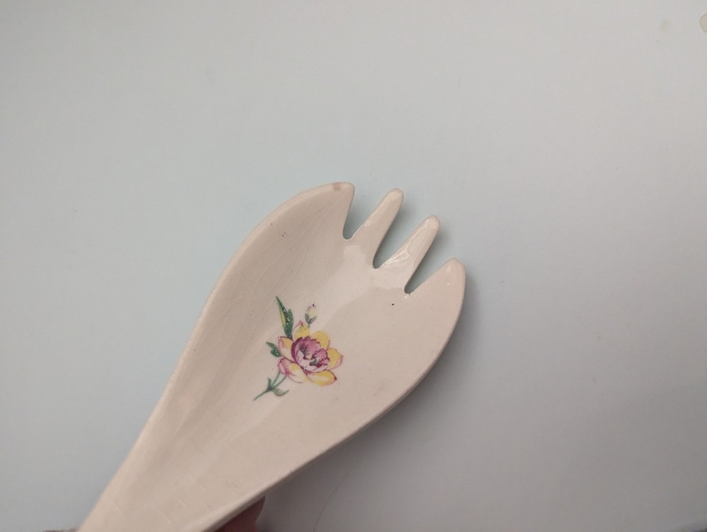 Vintage Ceramic Floral Design Serving Fork with Hanging Handle