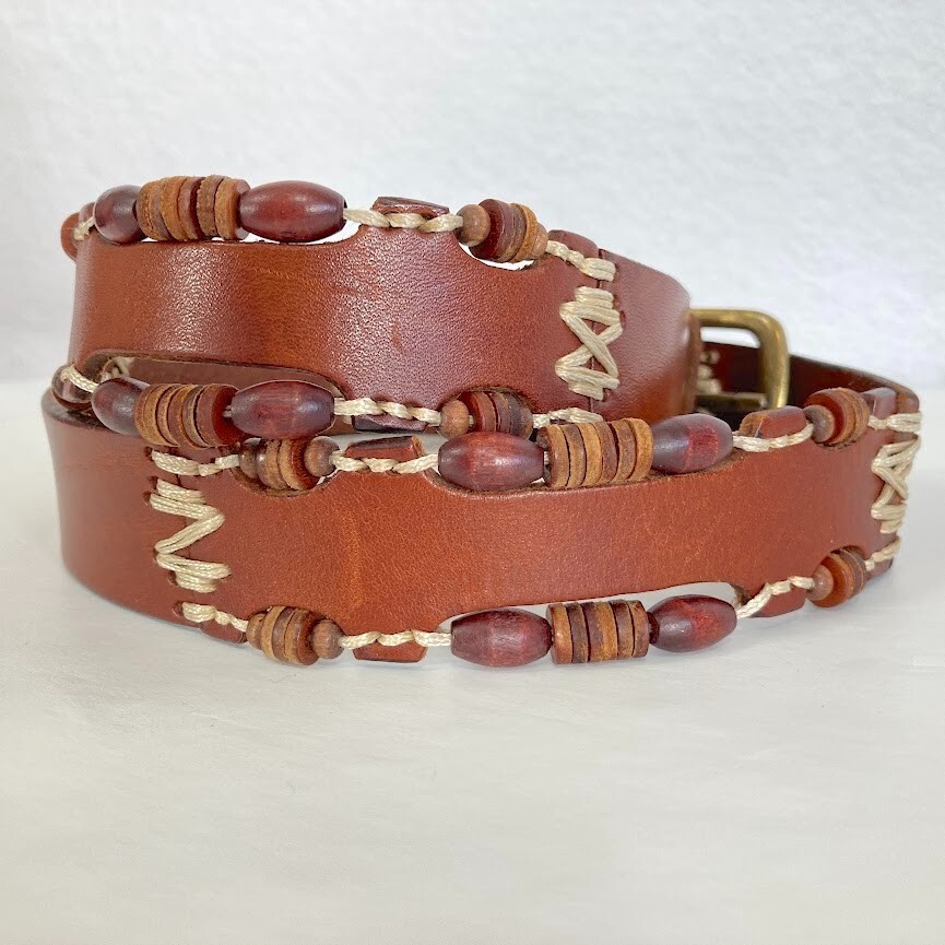 Omega Rustic Beaded Genuine Leather Belt M