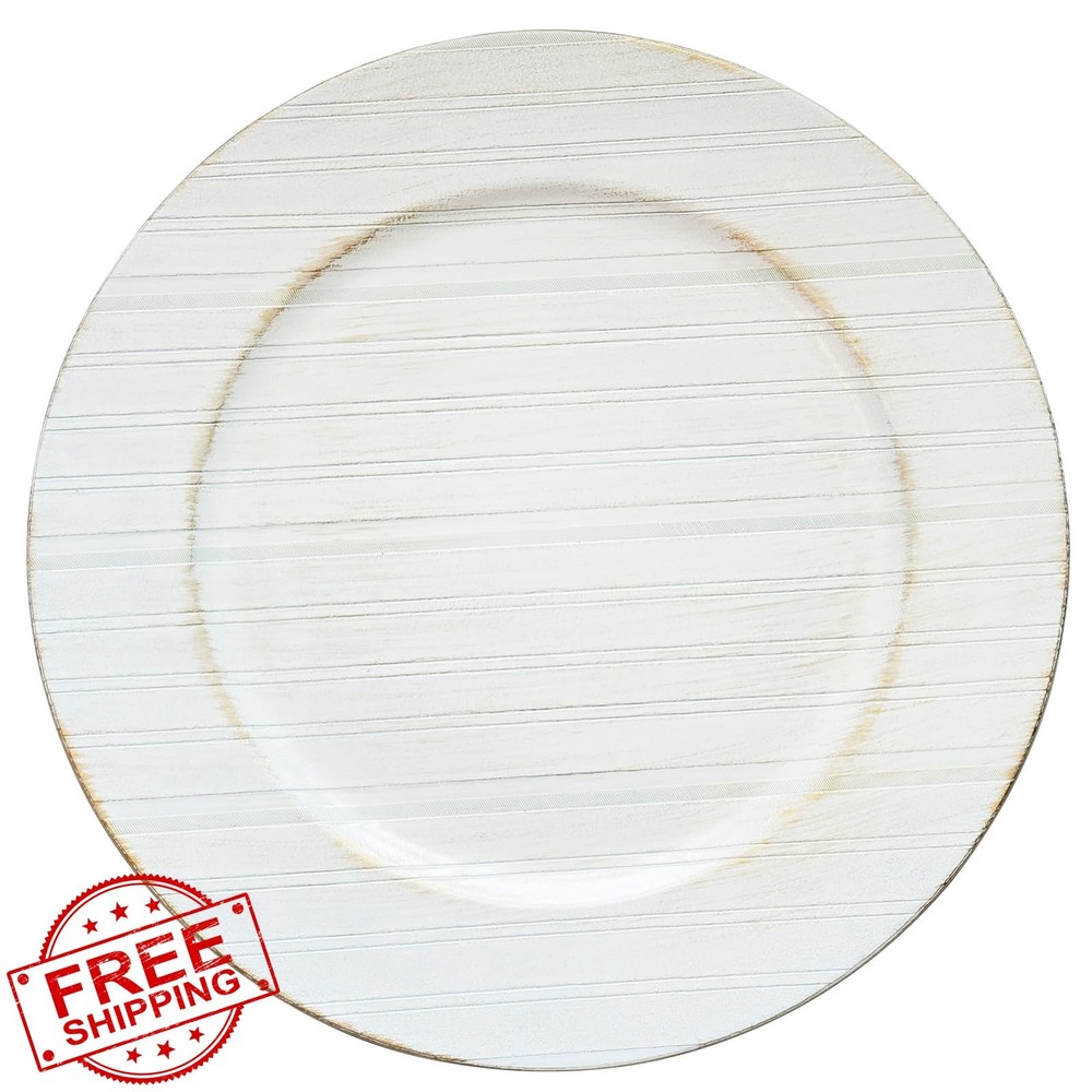 Brightalk 13" Charger Plates Set 6 Stripe White Round Server Ware
