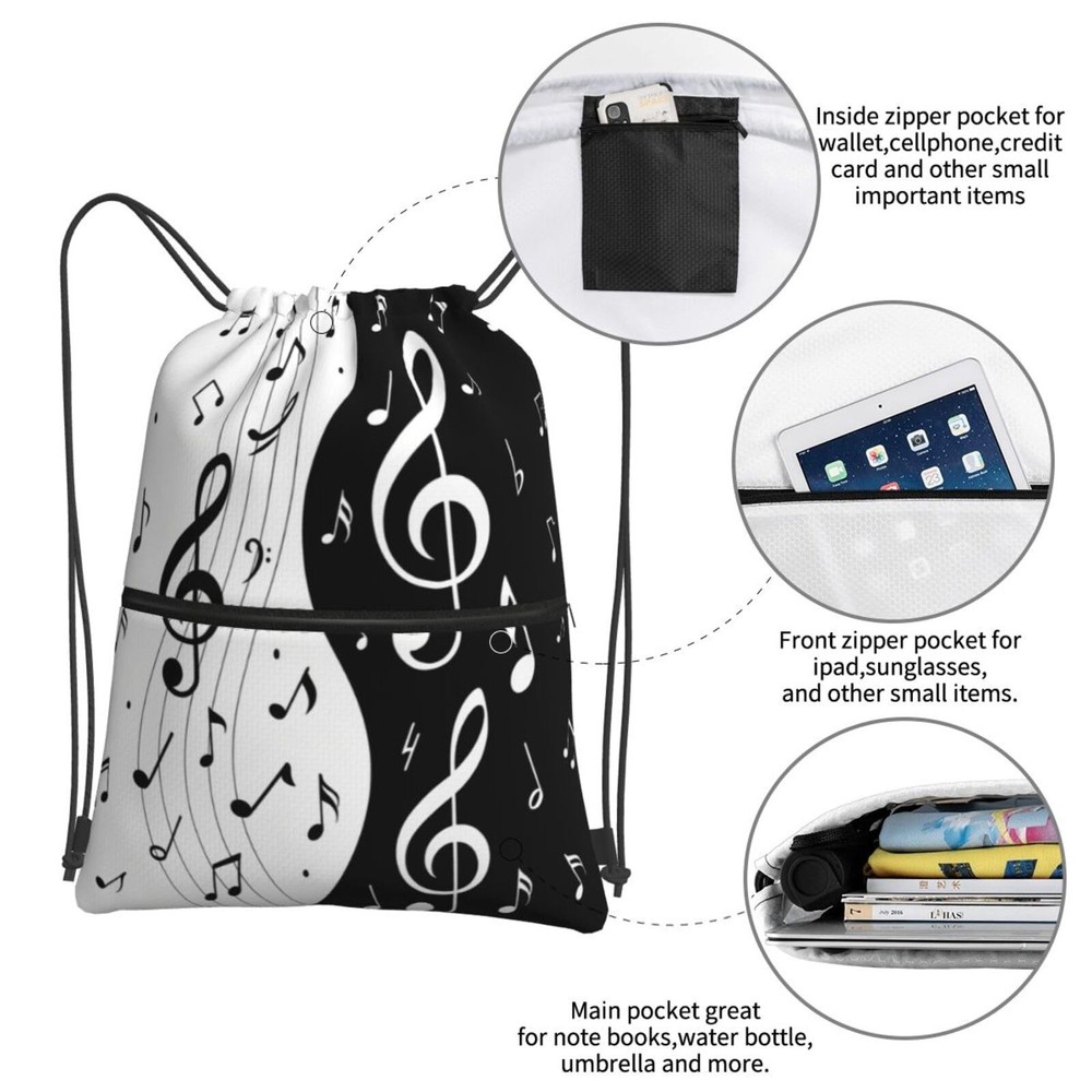 Famame Piano Keys Music Note Drawstring Backpack String Bag Sackpack For Gym ...