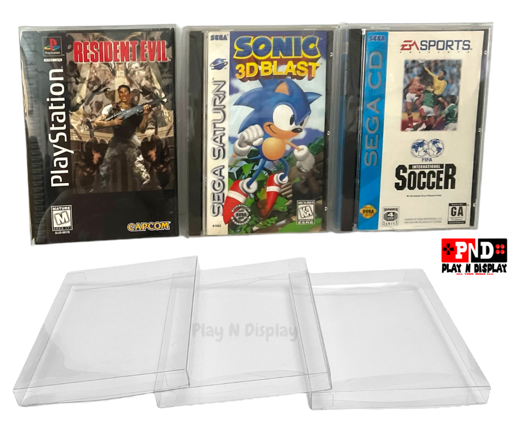 10 Sega Saturn CD PS1 Protective Sleeve Box Protector Clear Plastic Display Case