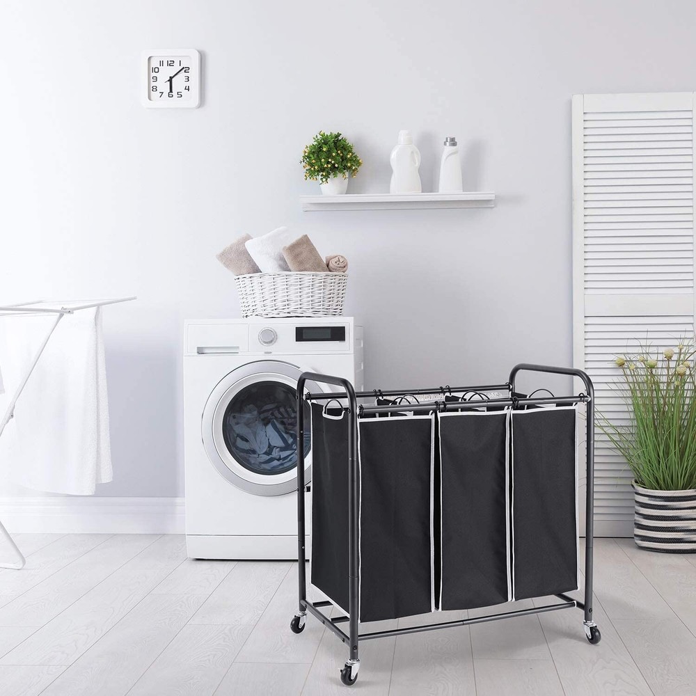 ROMOON Laundry Sorter, 3 Compartment Laundry Hamper with Heavy Duty Rolling L...