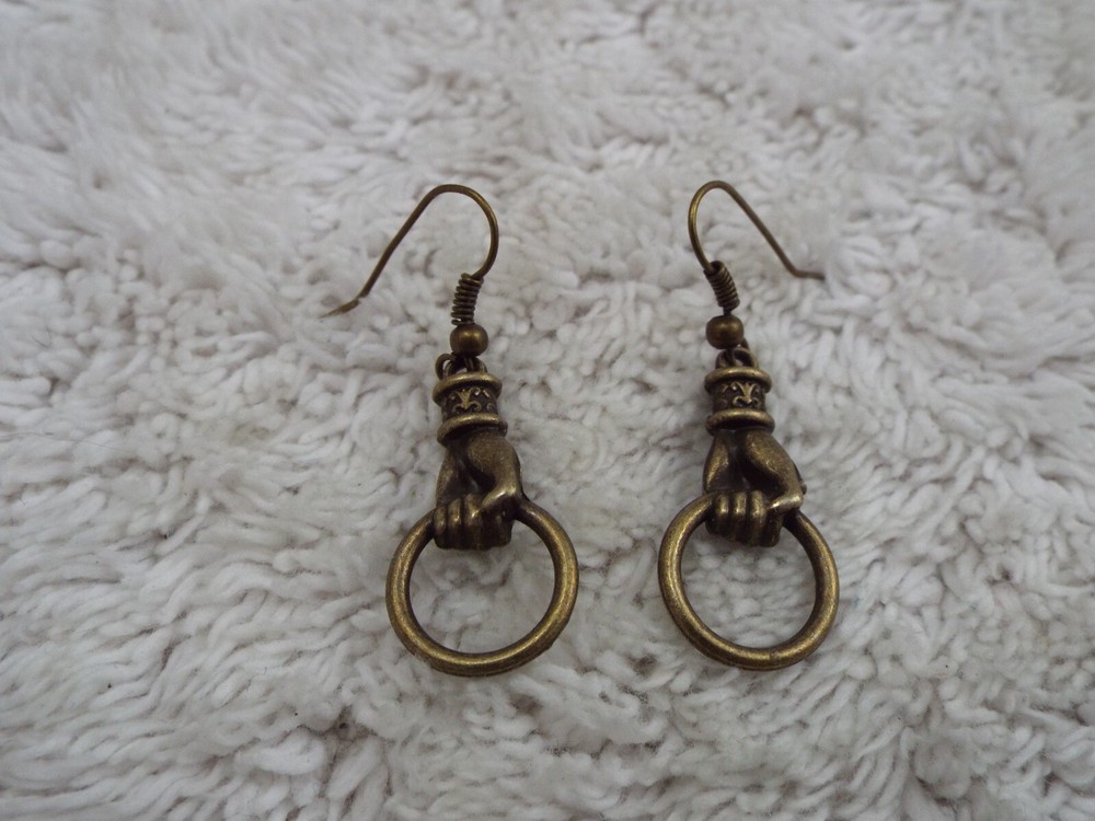 Brasstone Doorknocker Hand Ring Pierced Earrings (C46)