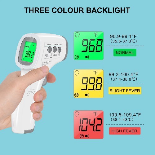 Equate Infrared No Touch Forehead Body Thermometer,1-second, 3-color backlight