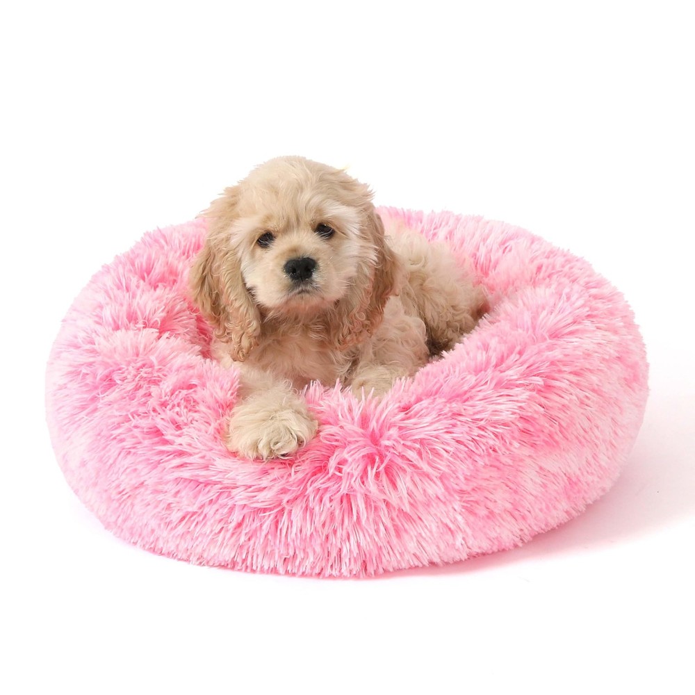 NOYAL Calming Donut Dog Bed for Small to Medium X-Small 15.7'', Gradient Pink