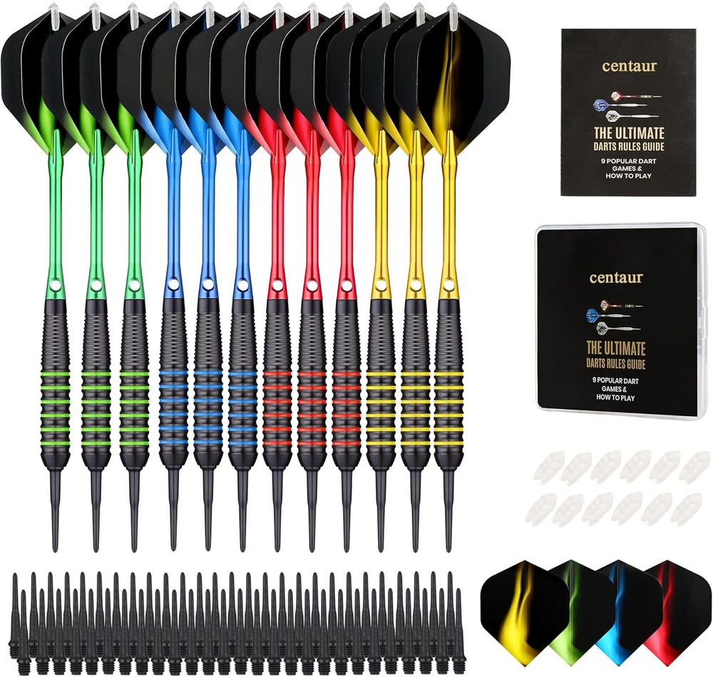 12-Pack Soft Tip Dart Set, 18 Gram Plastic Darts for Beginners, Professional Use