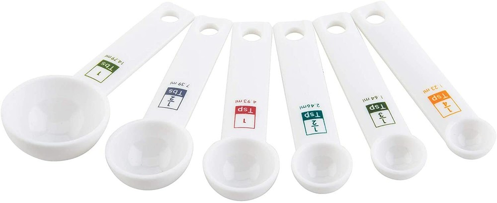 FOX RUN 6 Piece Plastic Measuring Spoons Set - White