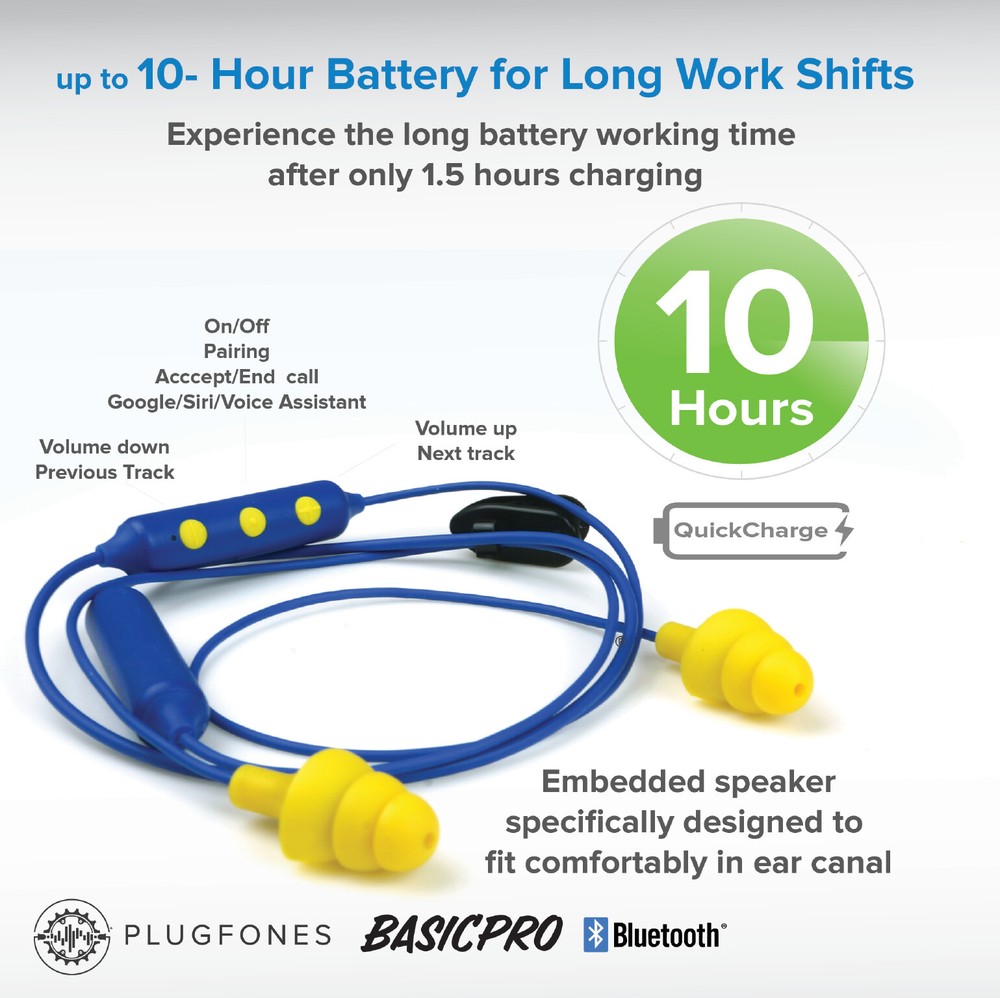 Plugfones Wireless Basic Pro Blue/Orange Working buds OSHA earplugs with music