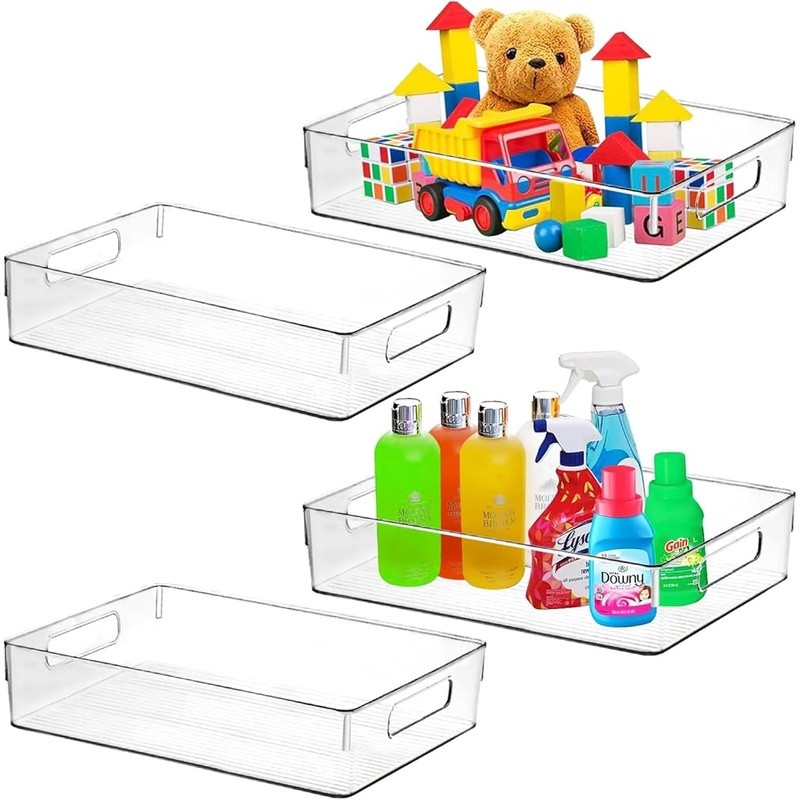 Clear Plastic Storage Bins Stackable Organizers Home Storage Heavy Duty New