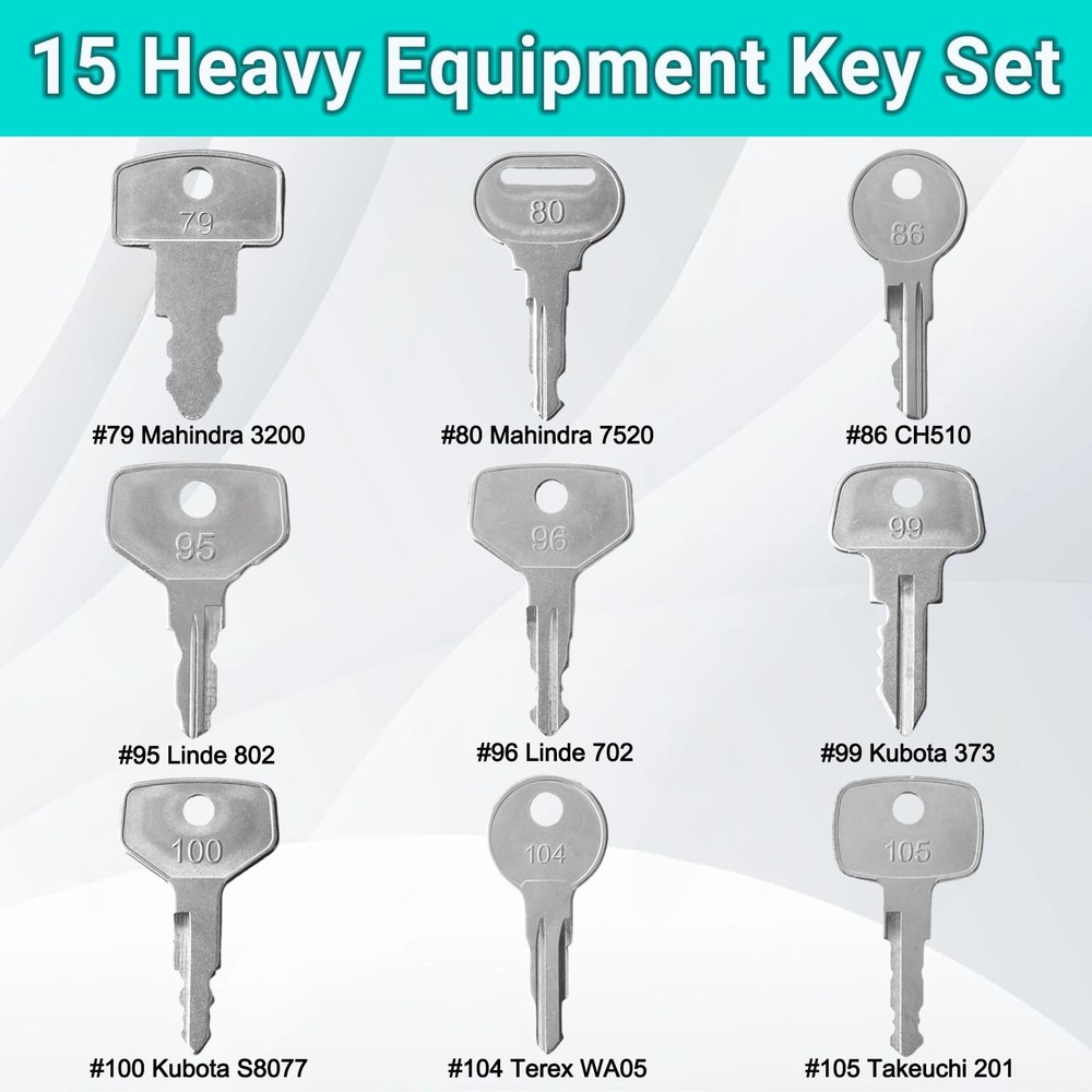 15PCS Multi Types Heavy Equipment Key Set Construction Master Set...