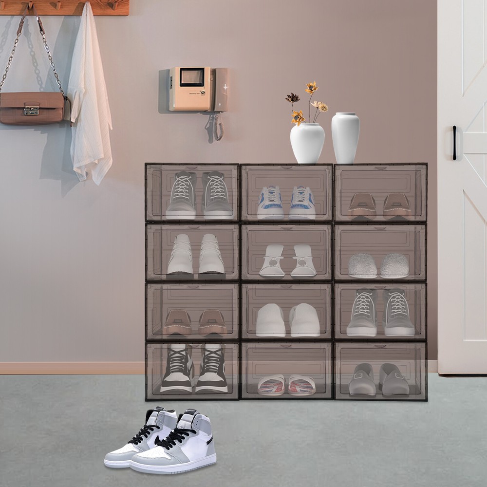 12 Pcs Shoe Storage Box Stackable Shoe Boxes Free Standing Shoe Organizer Case