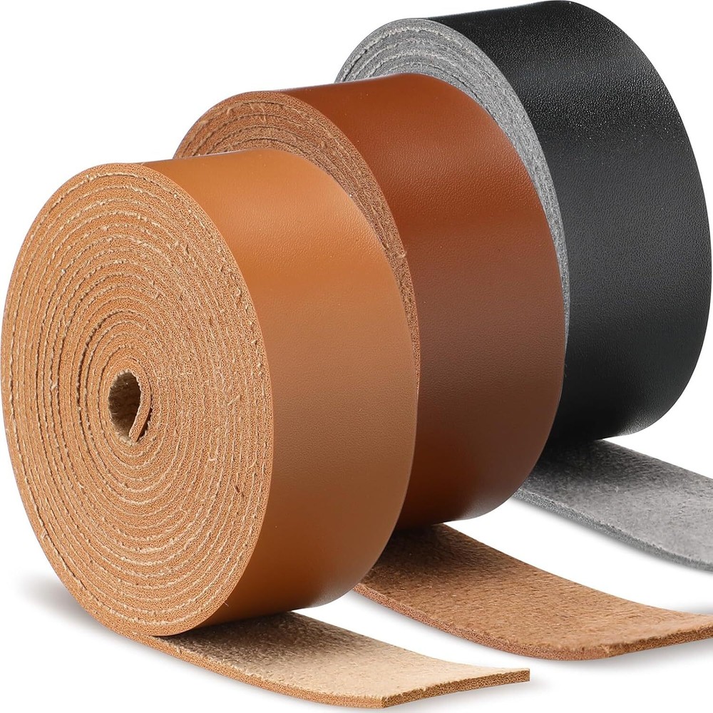 3 Rolls Leather Strap Leather Belt Strips Flat Leather Straps Single Sided Fa...
