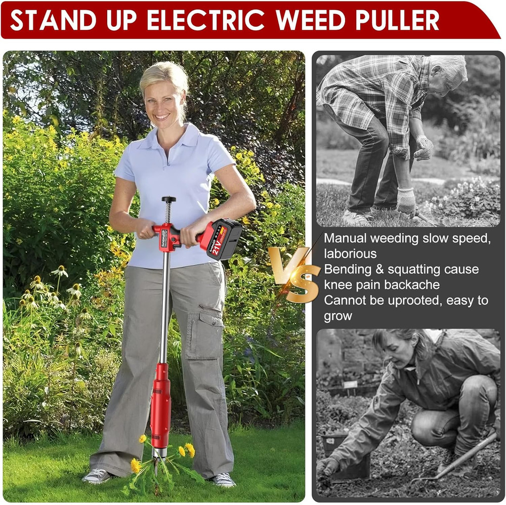Electric Weed Puller Tool - 3 Claw Steel Head Stand up Long Handle Weed Puller w