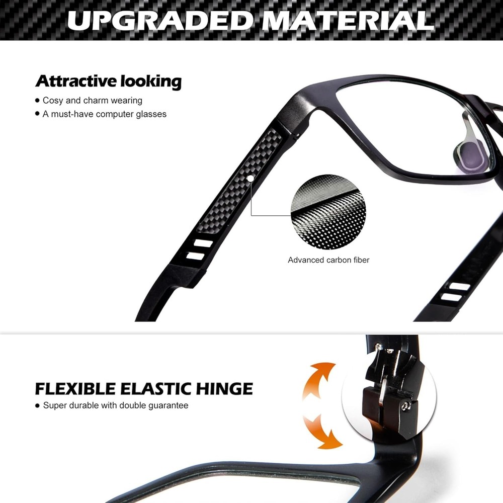 Blue Light Blocking Glasses Men Computer Gaming Glasses Rectangle Metal