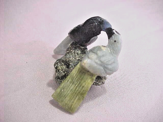 Carved Stone Birds Pyrite Base