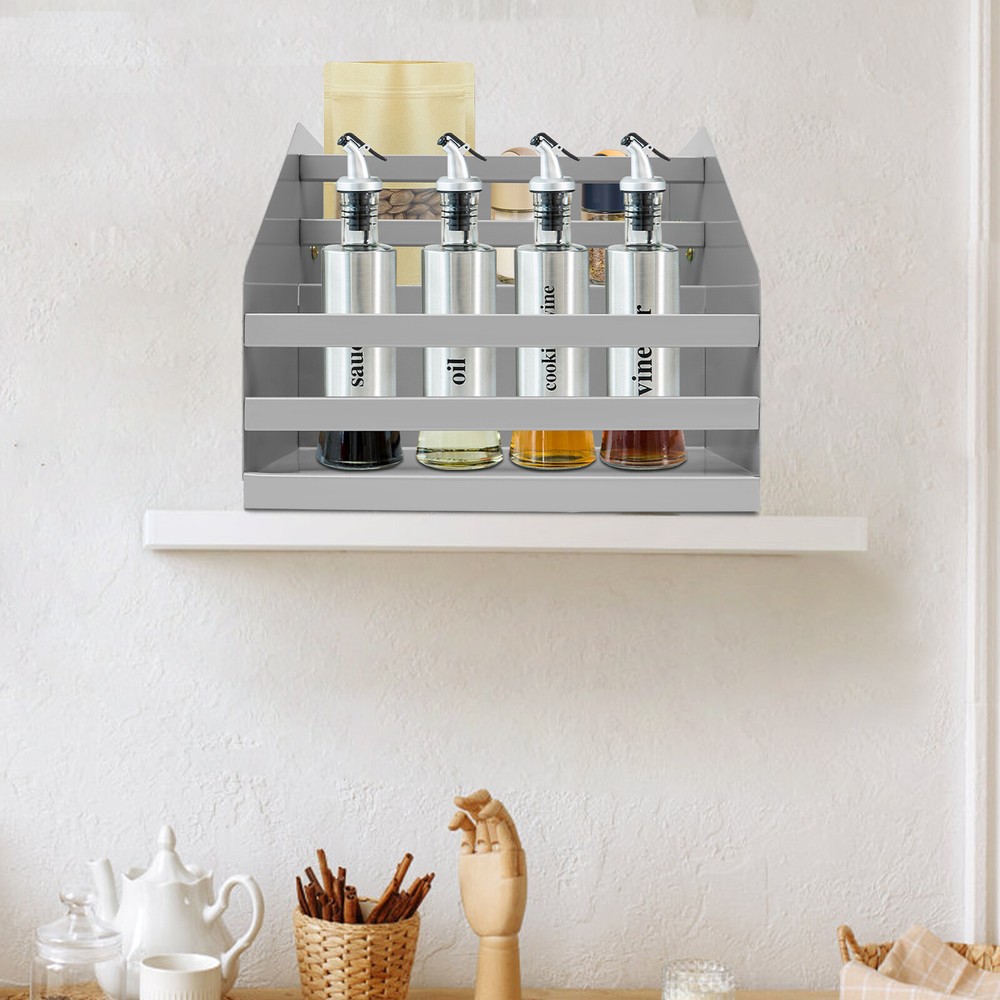 Pull Down Cabinet Organizer 2 Tier Cabinet Wall Shelf Rack L-Shaped Base