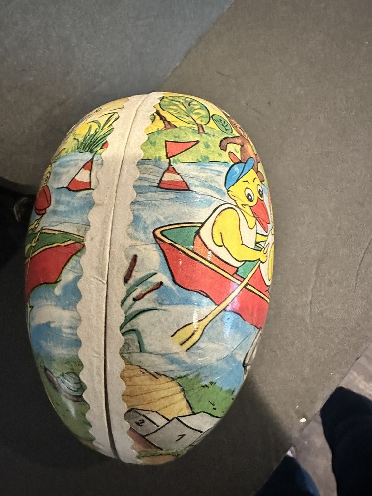 German Easter Egg Candy Container Paper Mache 6” Ducks Vintage