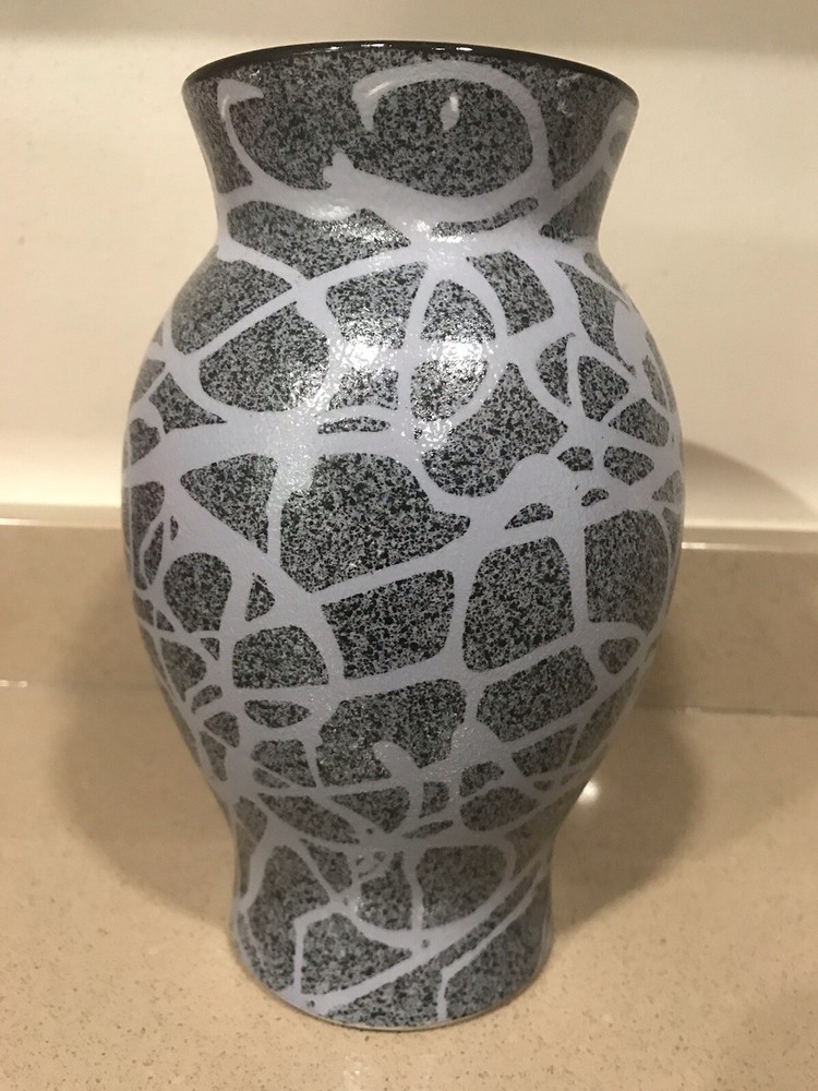 Gray and White Abstract Design Vase