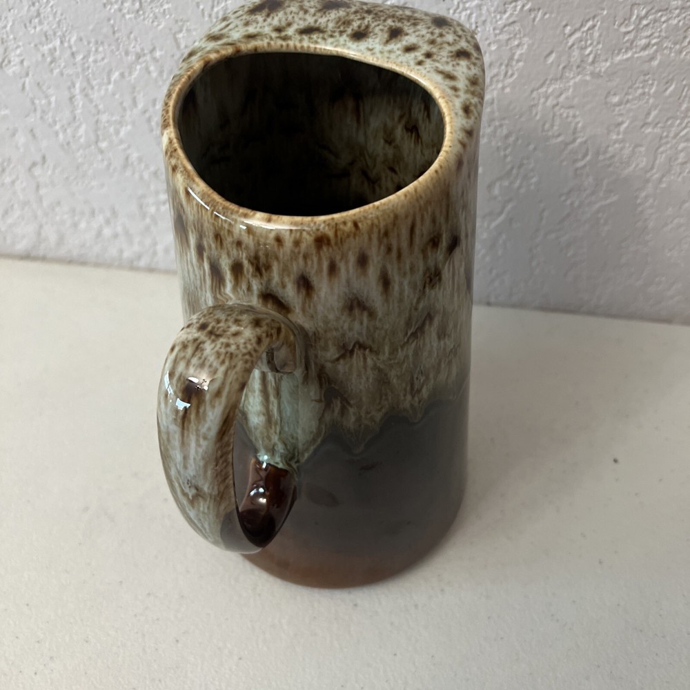 Vintage Brown Drip Glazed Pitcher- 9.5” Tall