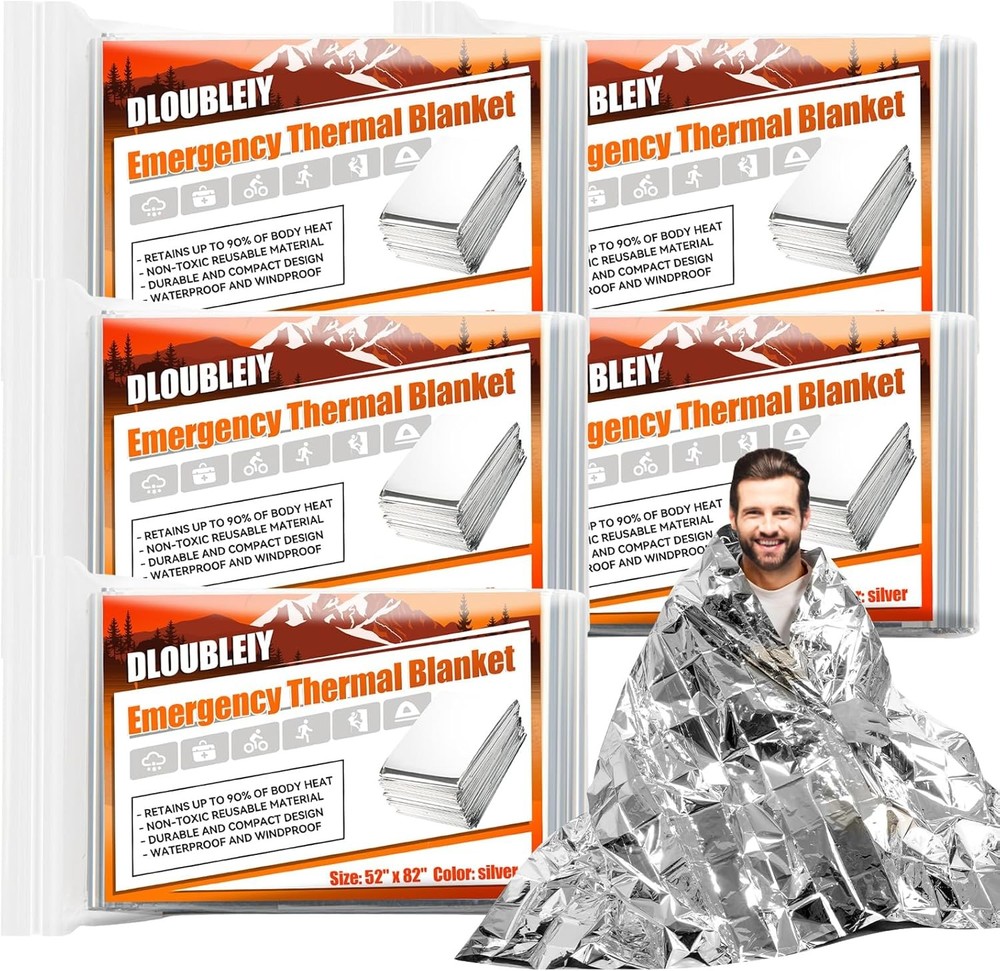 Emergency Thermal Blanket 5-Pack – Reusable Mylar Space Blanket for Camping, C