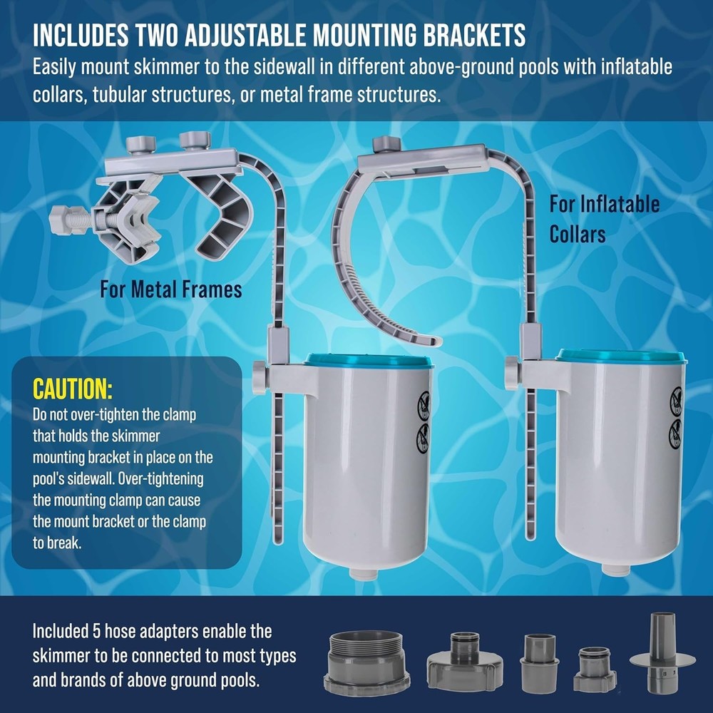 Efficient Floating Pool Skimmer - Includes 5 Adapters for Easy Installation