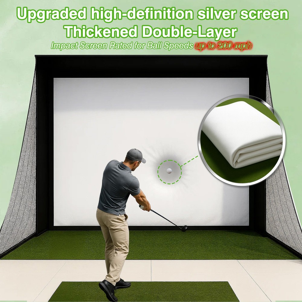 Golf Simulator Cage 10 × 8 ft Golf Enclosure Nets HD Impact Projection Screen