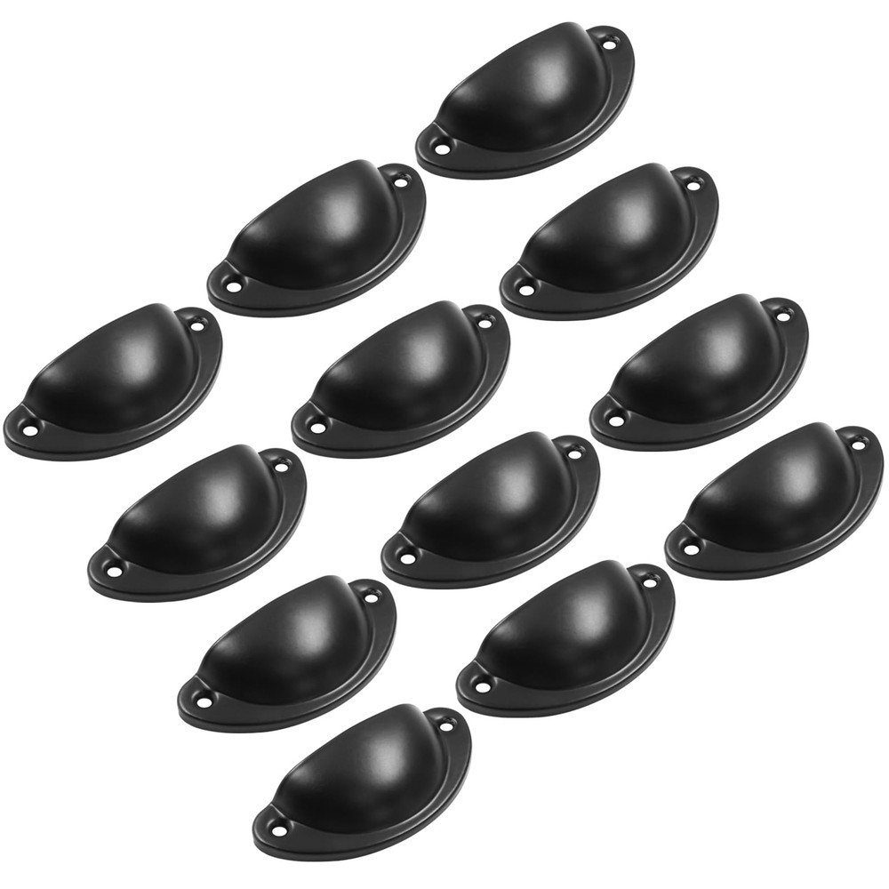 12 Pack Drawer Cup Pulls 2.5 Inch Hole Centers, Black Cabinet Pull Handles Kitch