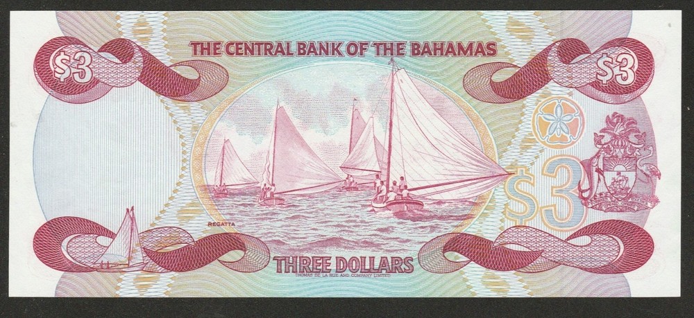 1974 (84) BAHAMAS 3 DOLLAR NOTE UNC