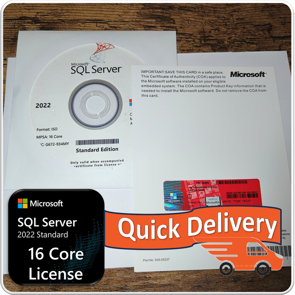 Microsoft SQL Server 2022 Standard - 16 Core License - DVD and COA w/ 5 User CAL