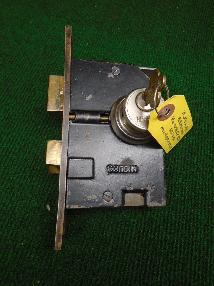 CORBIN # 188 ENTRY MORTISE LOCK DOUBLE THUMB SET, DOUBLE CYLINDERS NICE (9430)