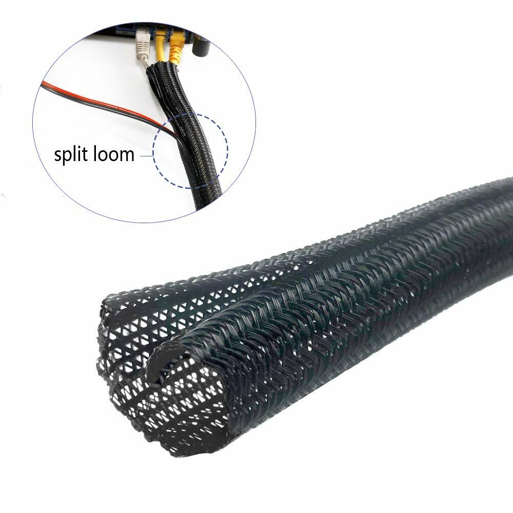 1" 10FT OHM Split Braided Cable Sleeving Wrap, Split Loom,