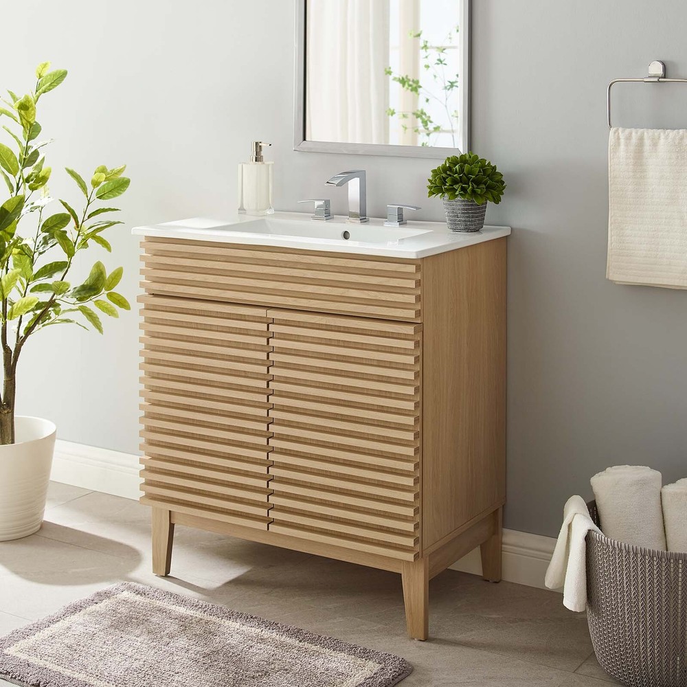 Modway Render 30" Bathroom Vanity With Sink in Oak White