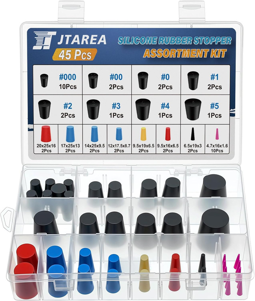 16Values Tapered Stopper Assortment Kit Lab Solid Rubber Stoppers Silicone Pl...