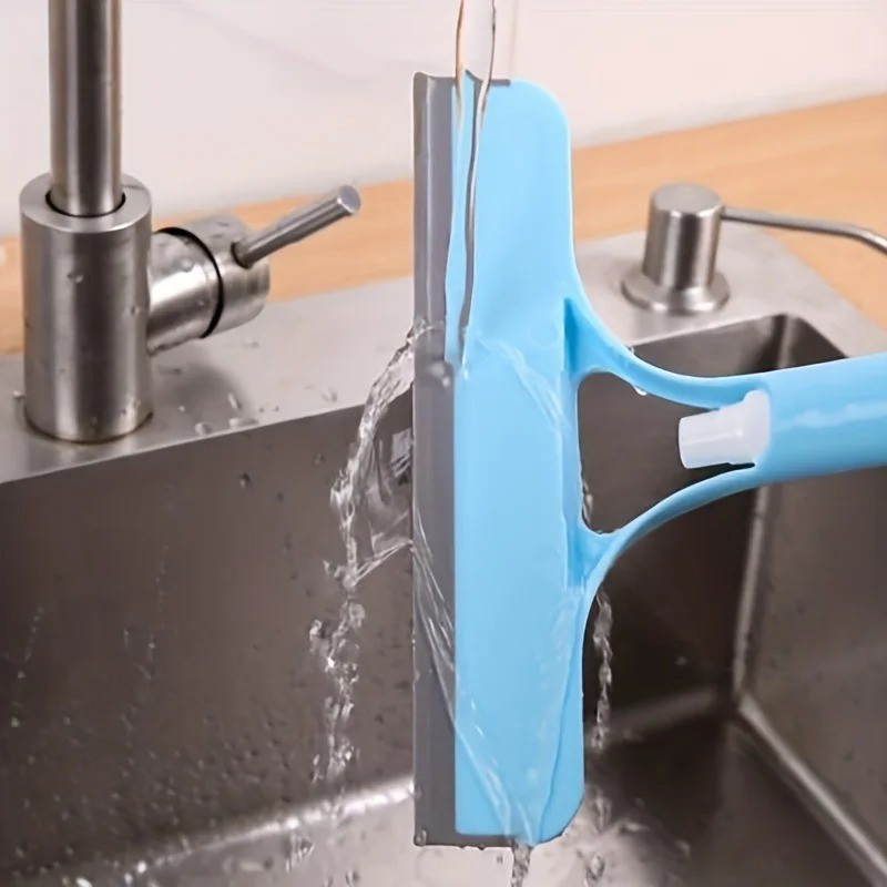 Blue 3-in-1 Window Scraper,Detachable Microfiber Pad for Scrubbing&Squeegee,Stre