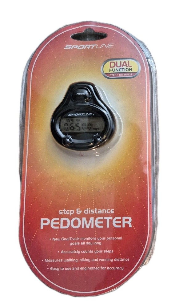 Sportline Black Dual Function Step & Distance Digital Pedometer New