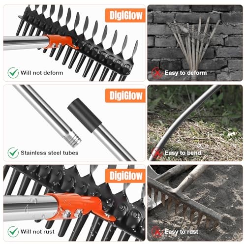 57-Inch Thatch Rake - Professional Dethatcher & Soil Aerator with 15" Black