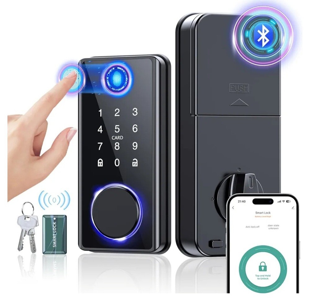 Black SOS Fingerprint Key And Card System For Front Door