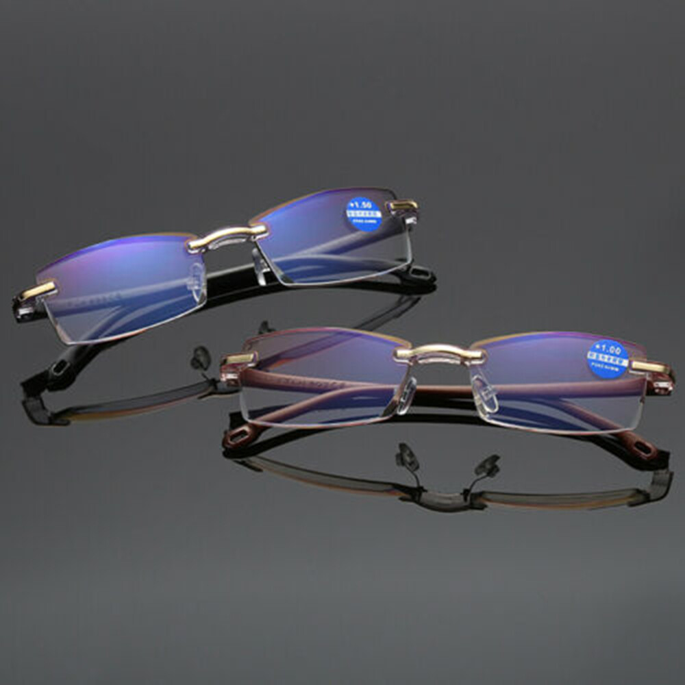 1-10 PK Mens Ultralight Rimless Rectangular Reading Glasses Blue Light Blocking